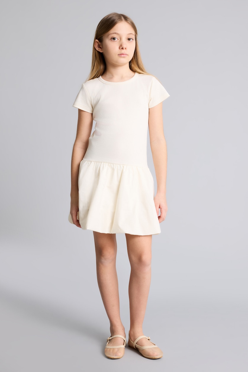 Girls & Teens Ecru Girl Half Sleeve Dress