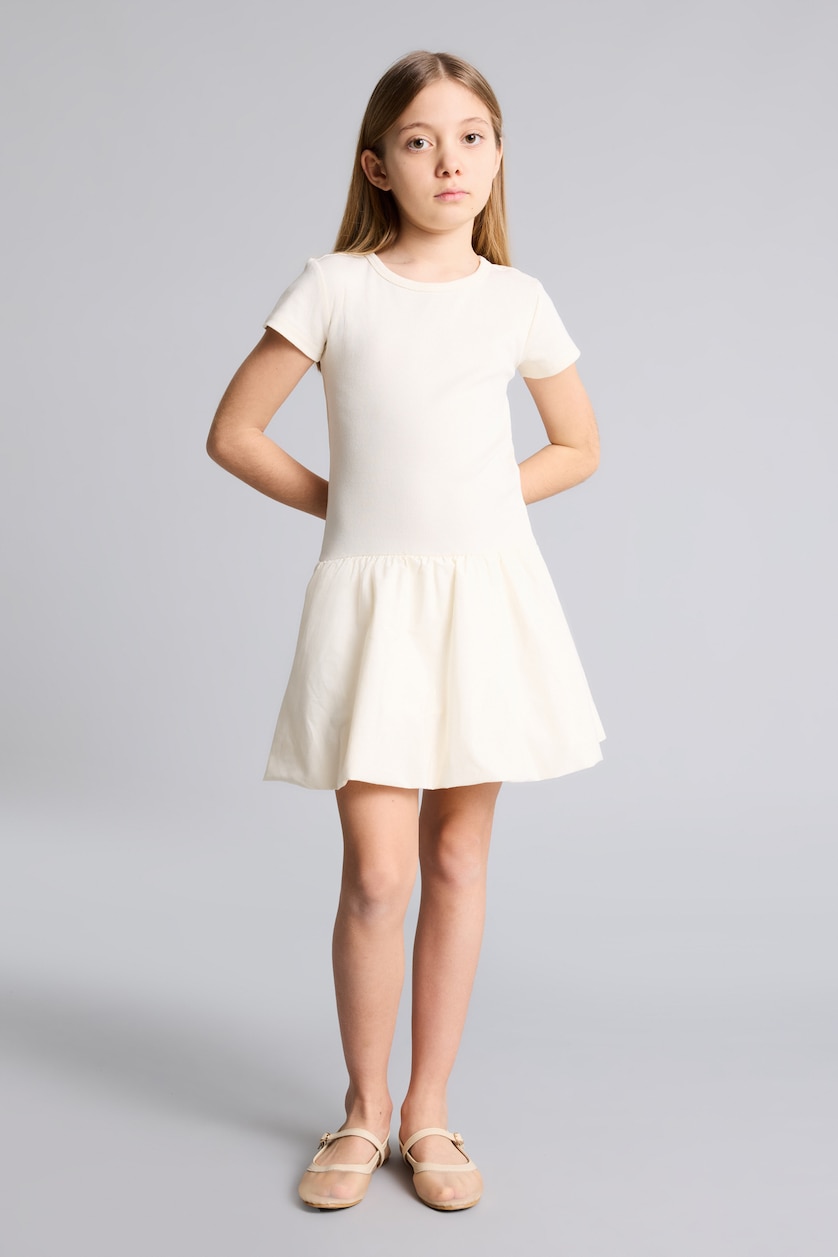 Girls & Teens Ecru Girl Half Sleeve Dress