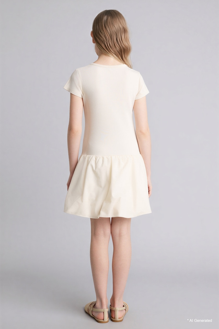 Girls & Teens Ecru Girl Half Sleeve Dress