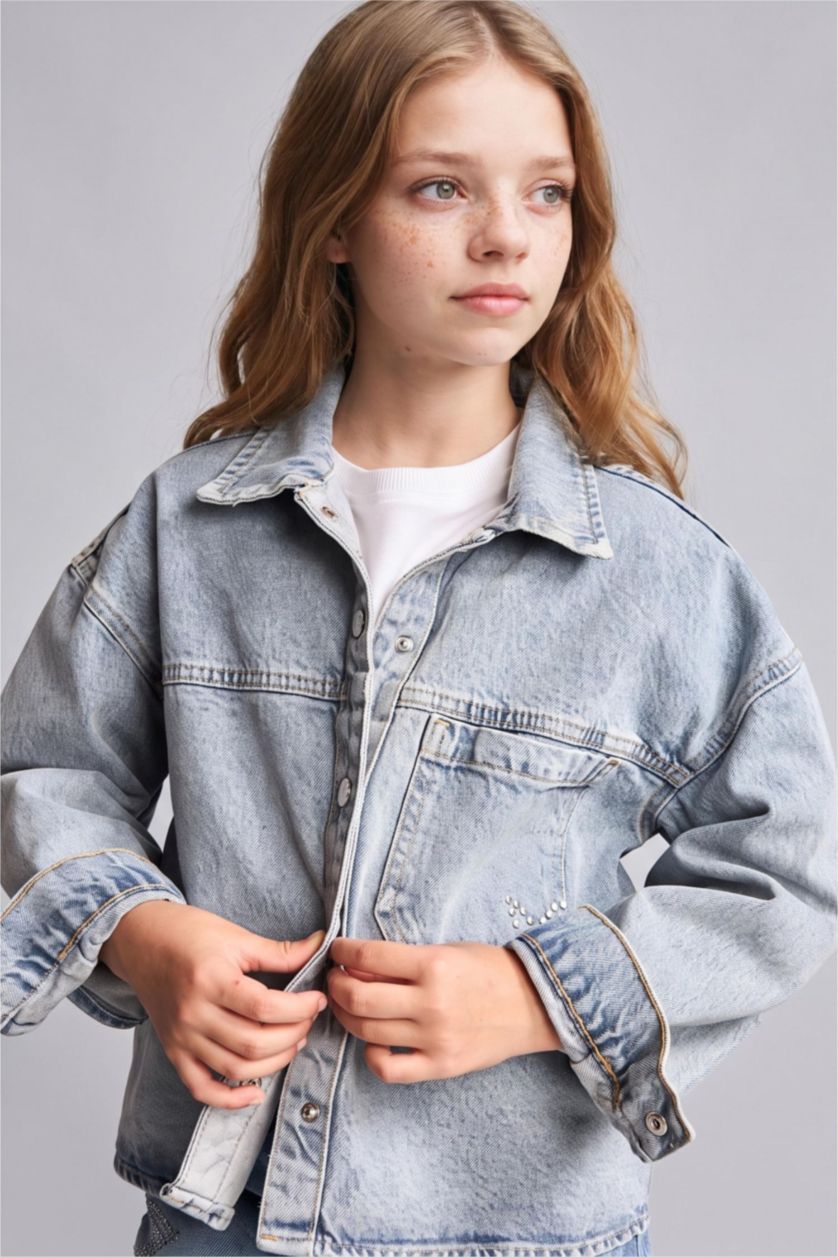 Young Girls - Teen Girls Light Green Denim Jacket