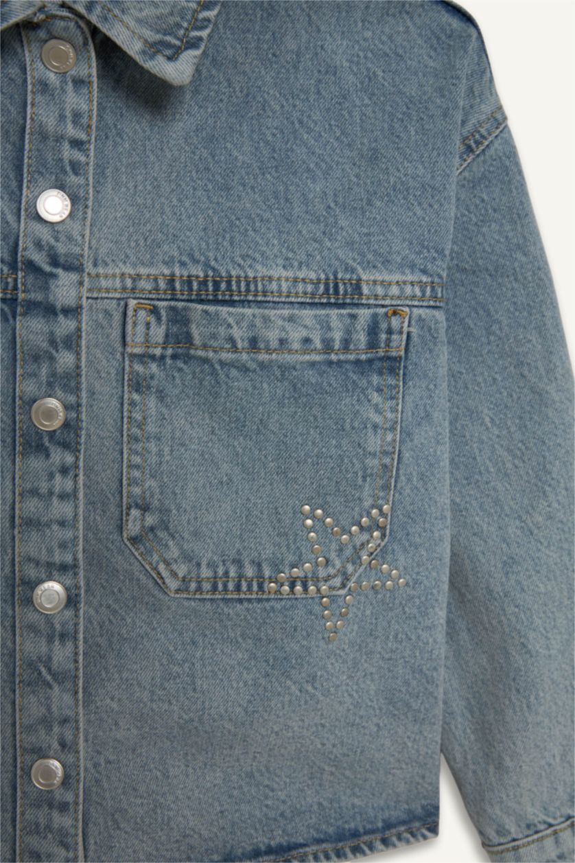 Kız Çocuk - Genç Kız Açık Yeşil %100 Pamuk Jean Ceket Kız Çocuk