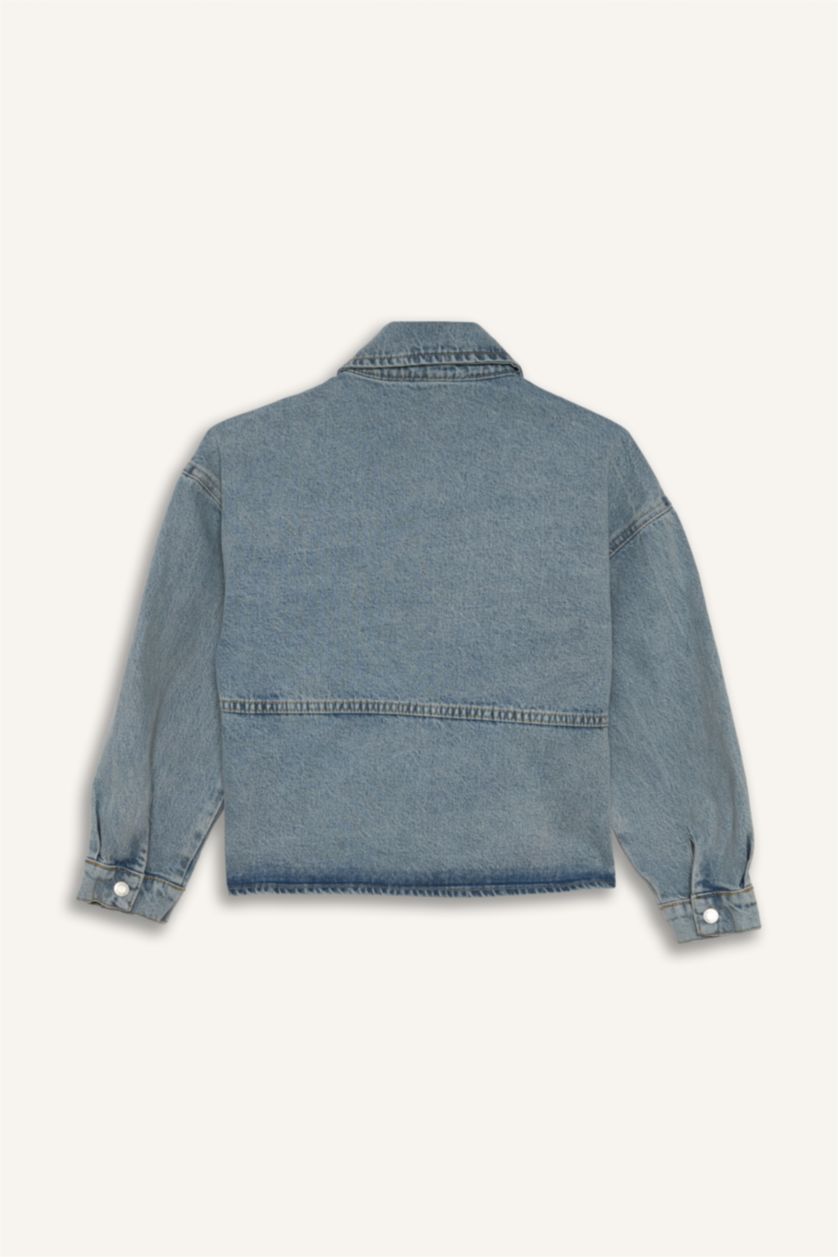 Kız Çocuk - Genç Kız Açık Yeşil %100 Pamuk Jean Ceket Kız Çocuk