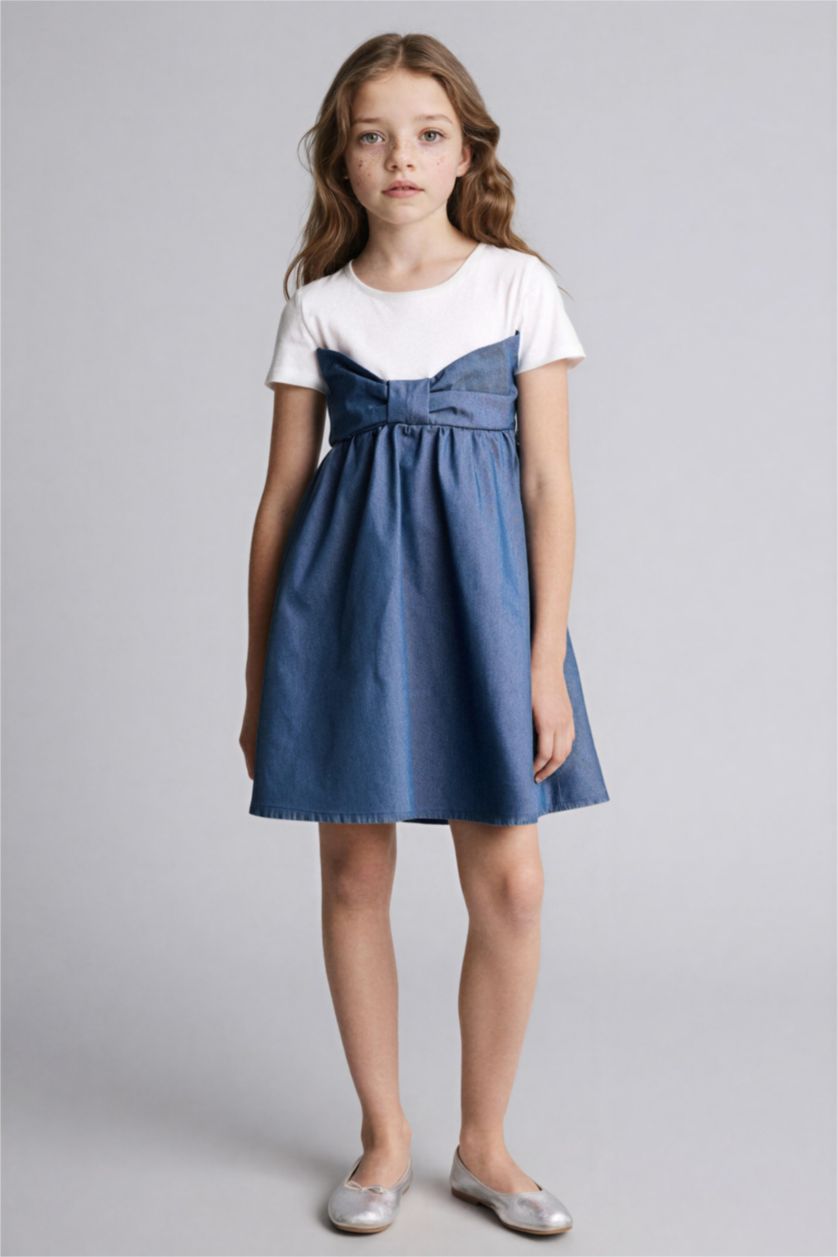 GIRLS & TEENS Indigo Regular Fit 3/4 Sleeve Woven Dress