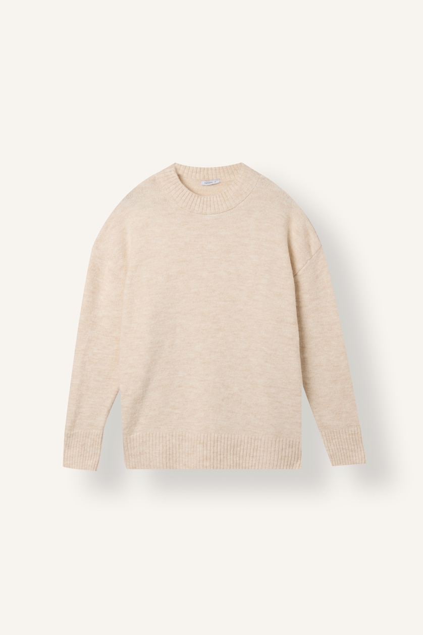 Kadın Ekru Oversize Yün Karşımlı Basic Kazak