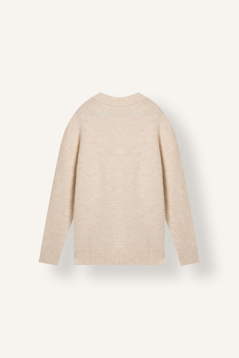 Kadın Ekru Oversize Yün Karşımlı Basic Kazak