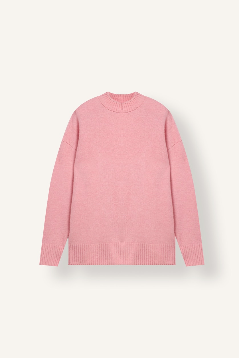 Kadın Açık Pembe Oversize Yün Karşımlı Basic Kazak
