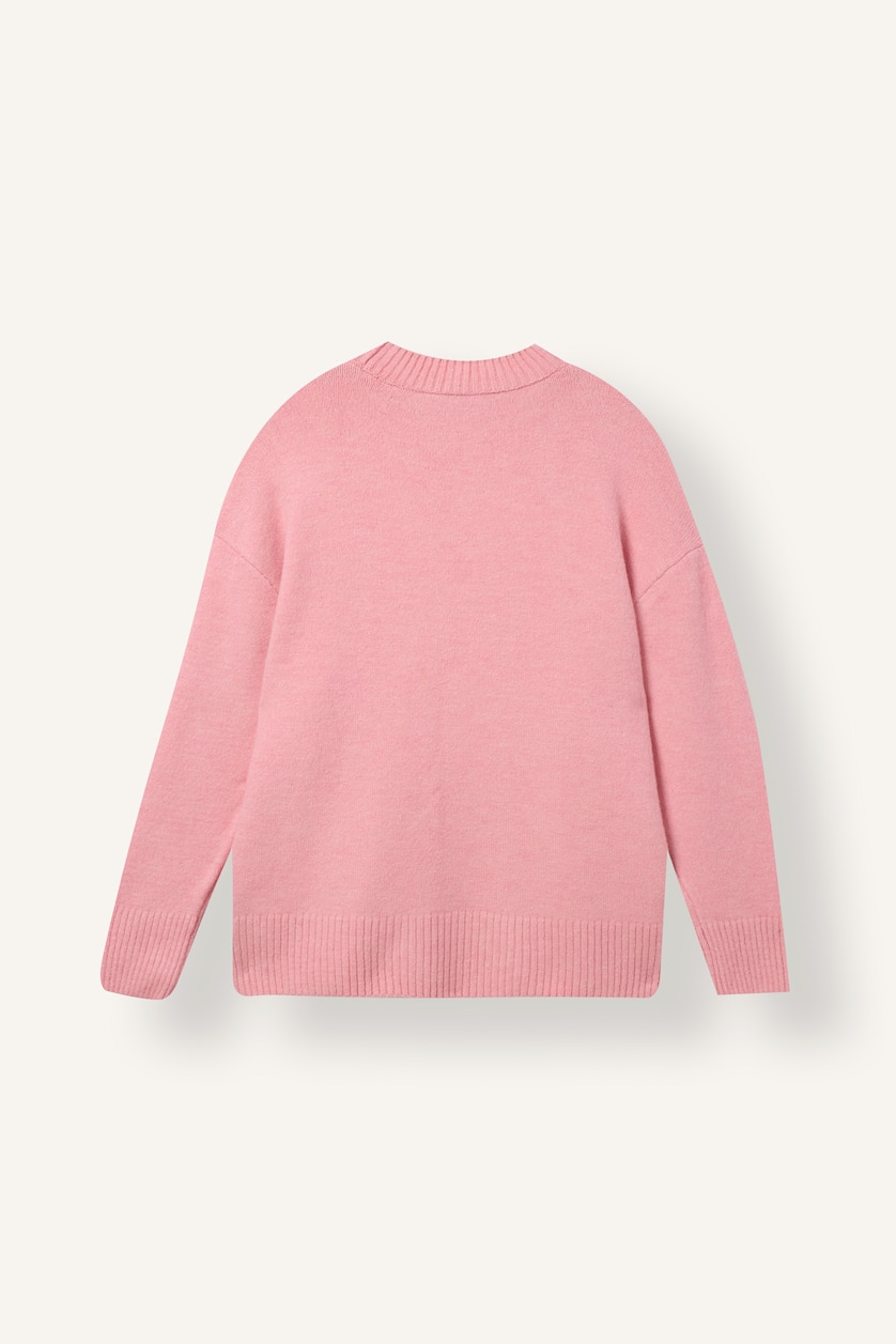 Kadın Açık Pembe Oversize Yün Karşımlı Basic Kazak