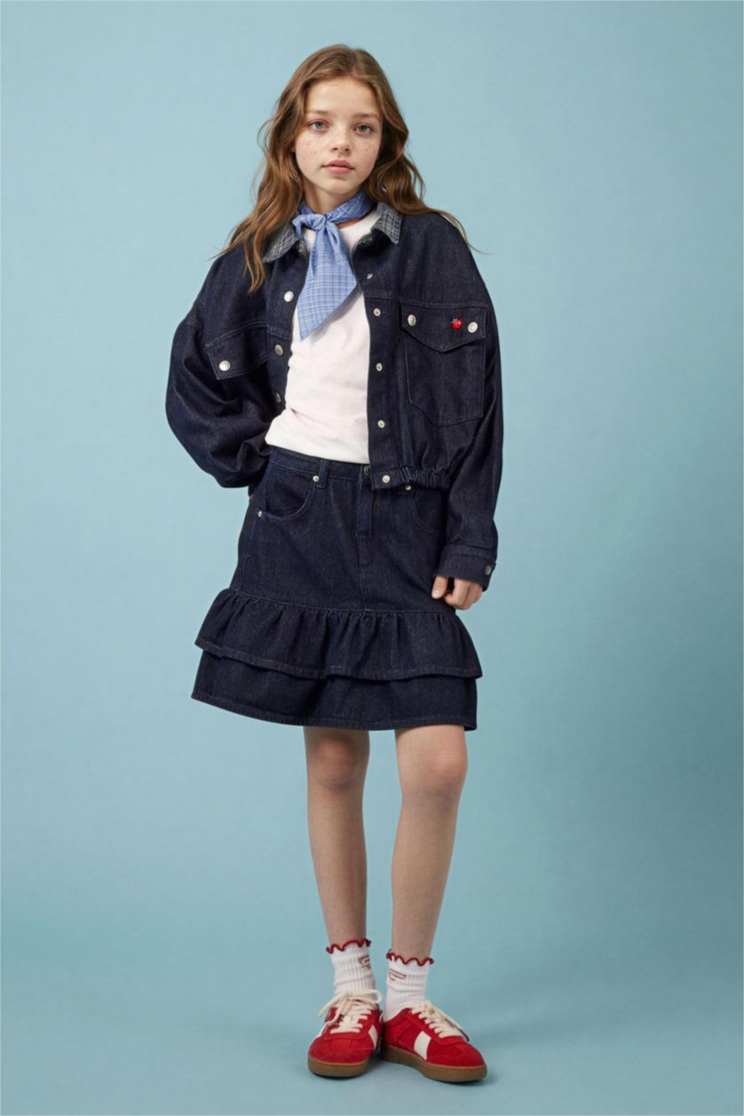 Kız Çocuk - Genç Kız Mavi Denim Ceket Kız Çocuk