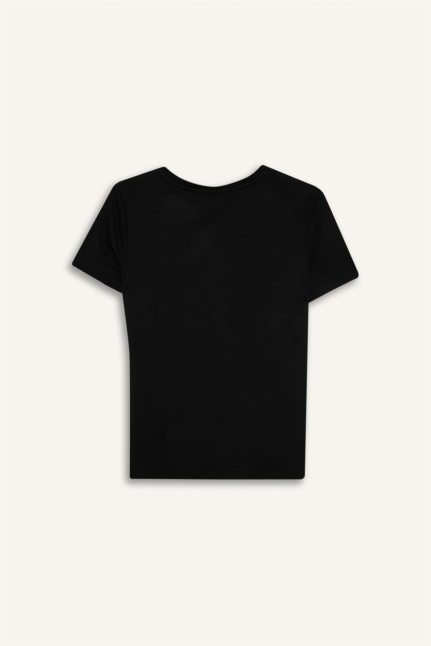 Kadın Siyah Regular Fıt Kısa Kollu Üst