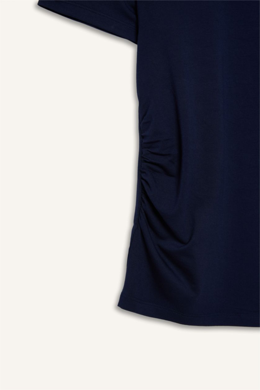 Kadın Lacivert Regular Fıt Kısa Kollu Üst