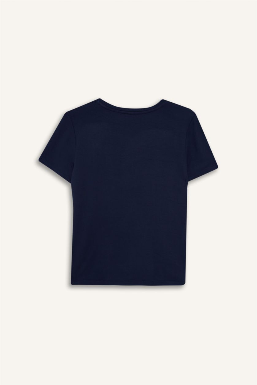 Kadın Lacivert Regular Fıt Kısa Kollu Üst