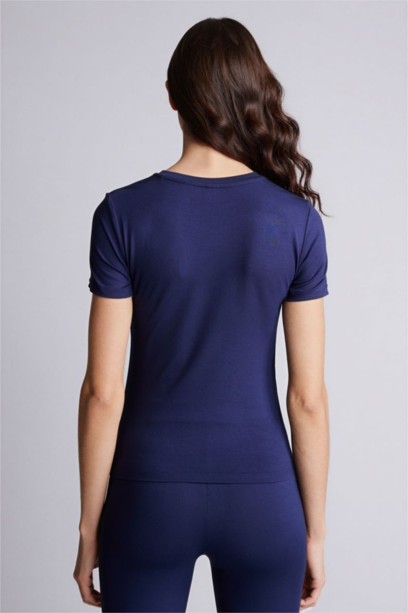 نساء كحلي بلوزة توب نص ردن قصة عادية