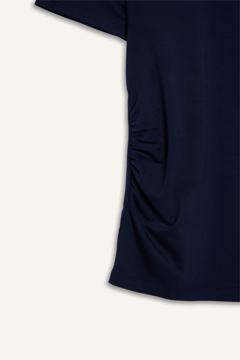 نساء كحلي بلوزة توب نص ردن قصة عادية