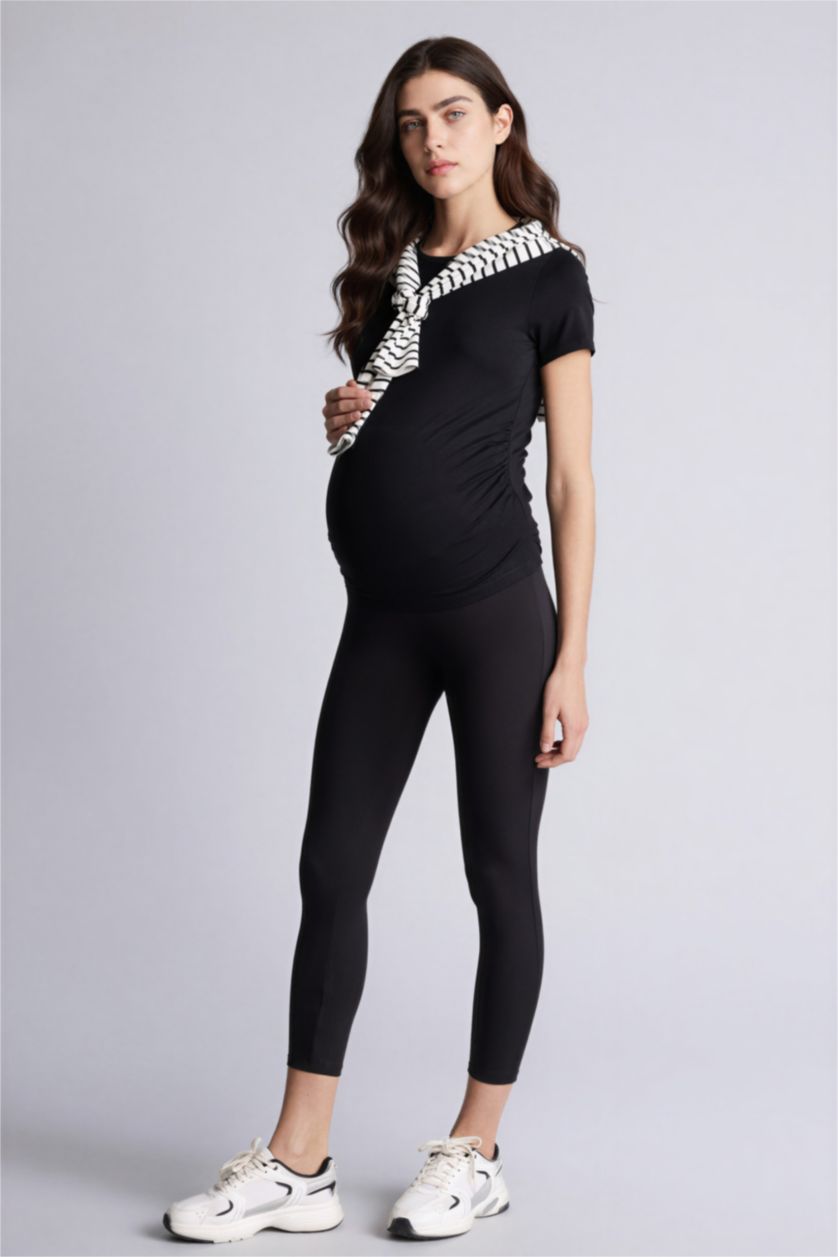 Woman Black Regular Fit Super Skinny Hem Knitted Maternity Bottoms