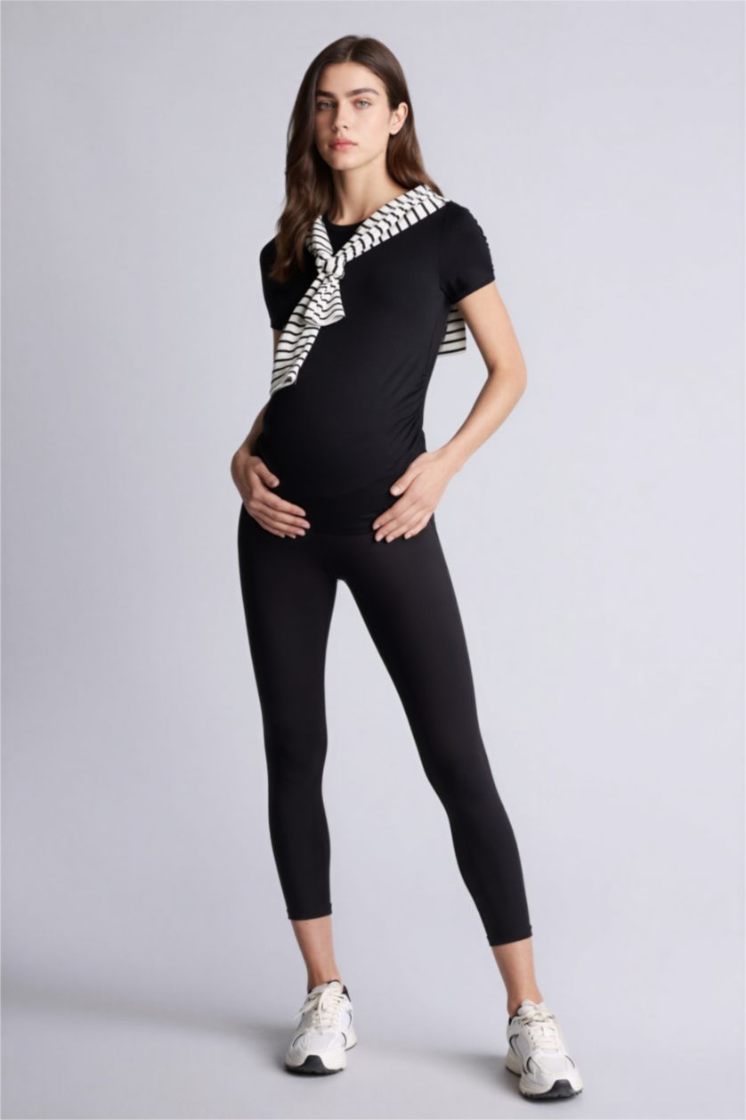 Woman Black Regular Fit Super Skinny Hem Knitted Maternity Bottoms