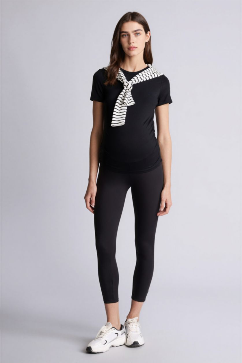 Woman Black Regular Fit Super Skinny Hem Knitted Maternity Bottoms