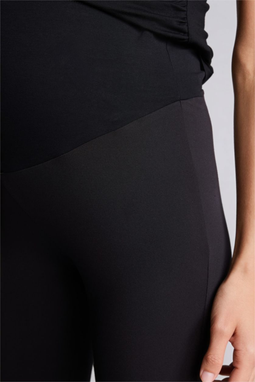 Woman Black Regular Fit Super Skinny Hem Knitted Maternity Bottoms