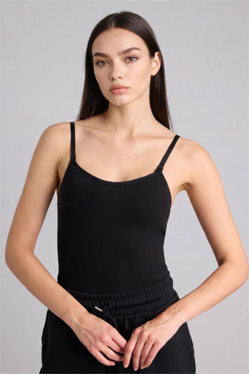 Kadın Siyah Regular Fıt Emzirme Atleti