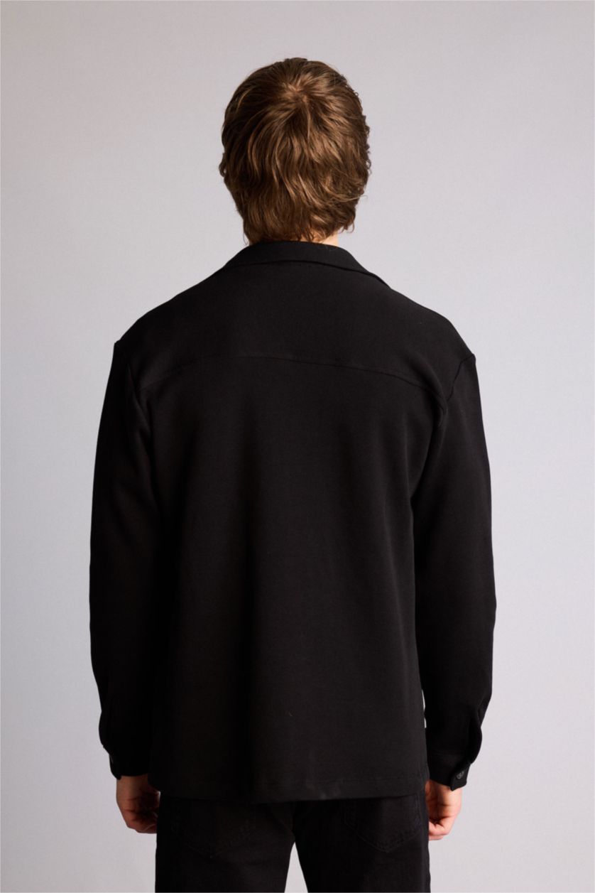 Man Black Regular Fit Long Sleeve Overshirt