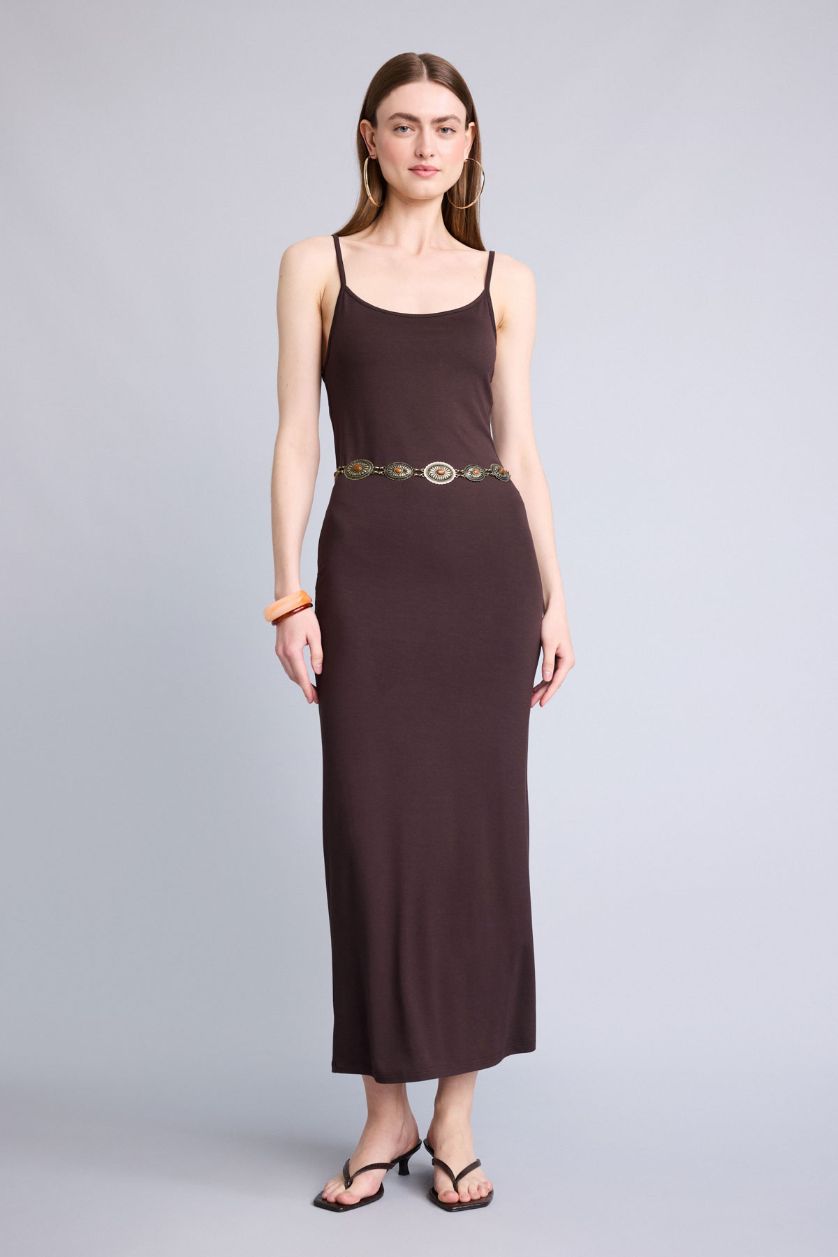 Kadın Kahve Askılı Midi Elbise