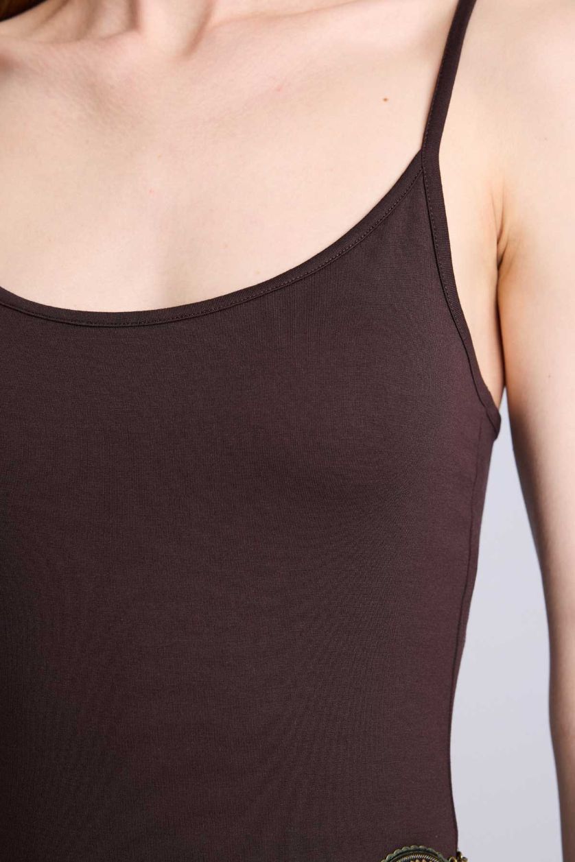 Kadın Kahve Askılı Midi Elbise