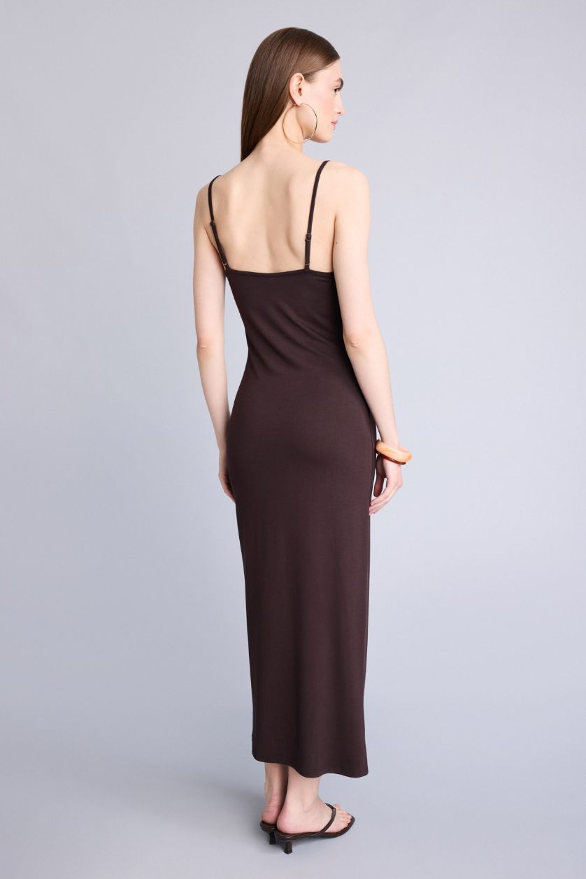 Kadın Kahve Askılı Midi Elbise