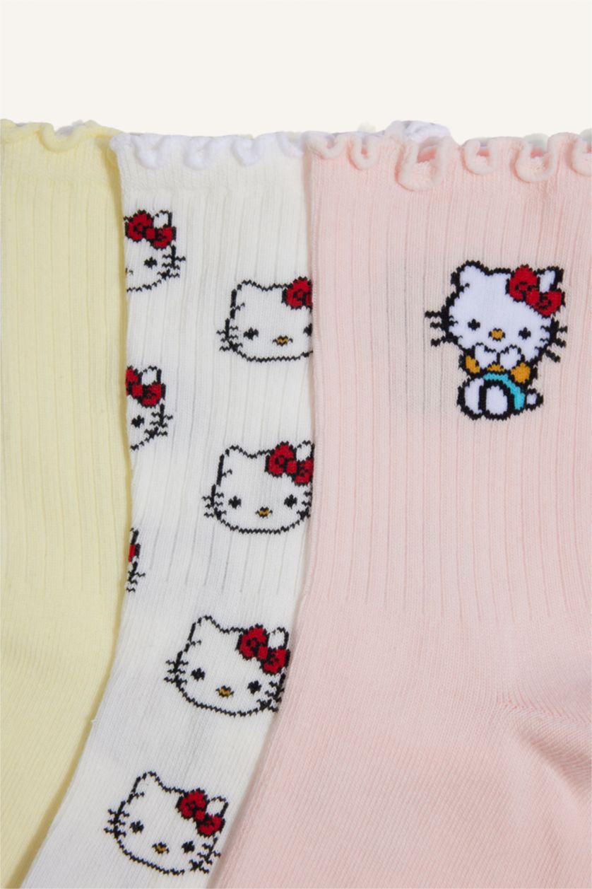Kadın Karma Kadın Hello Kitty  Fırfırlı 3'lü Pamuklu Uzun Çorap