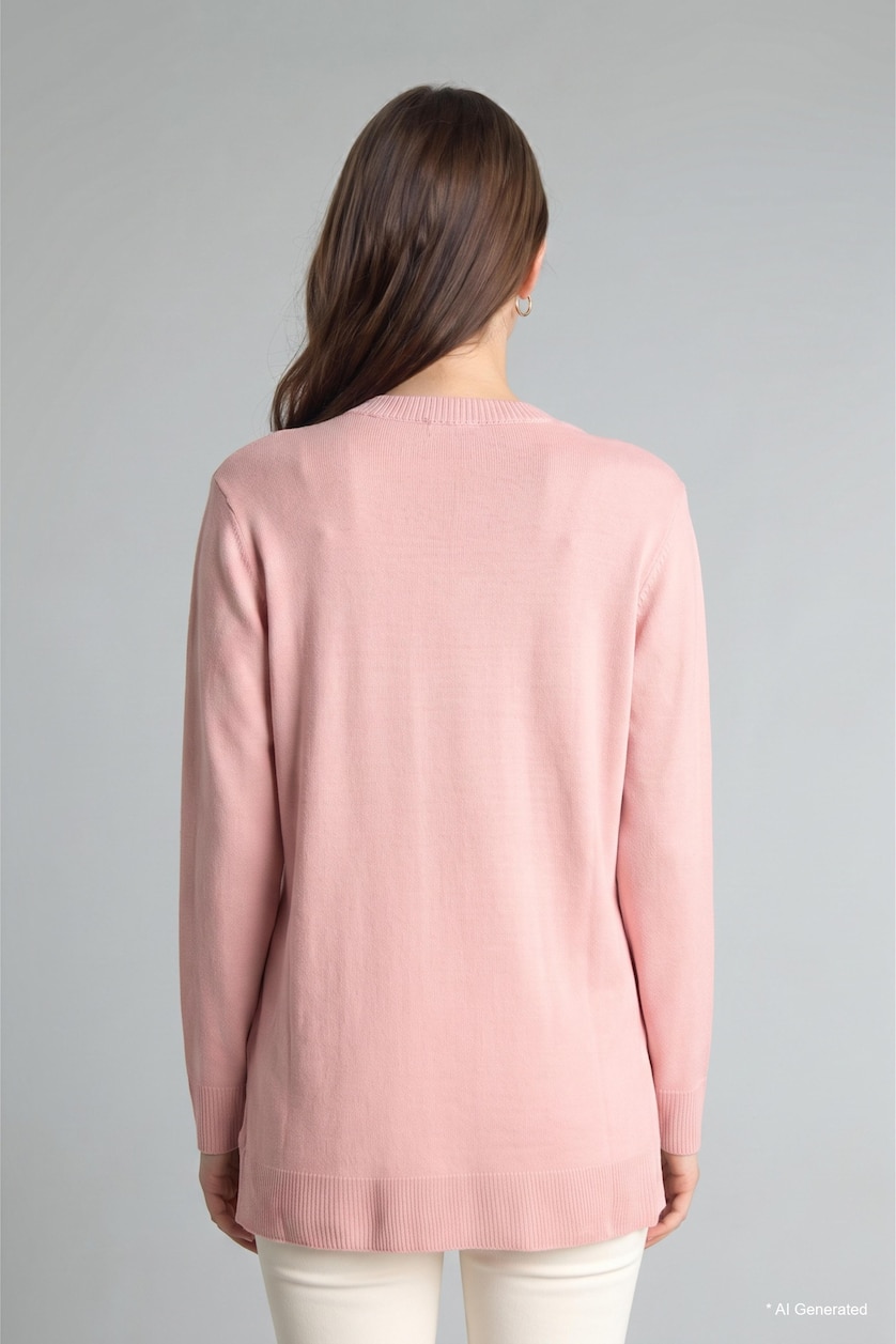 Woman Rose Relaxed Fit Crew Neck Knitted Tunic