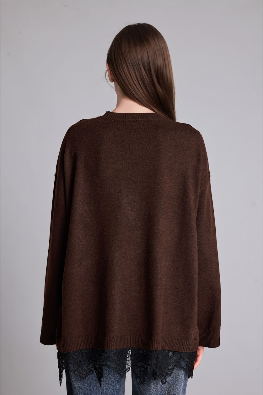 FEMME Marron Pull en maille à col rond Coupe décontractée