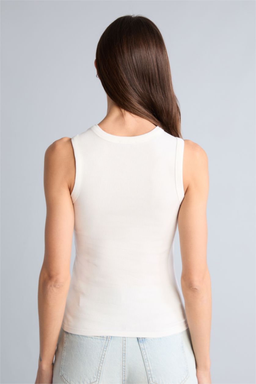 Женщины Белый Майка кашкорсе Slim Fit в рубчик с воротником-халтер и принтом-слоганом