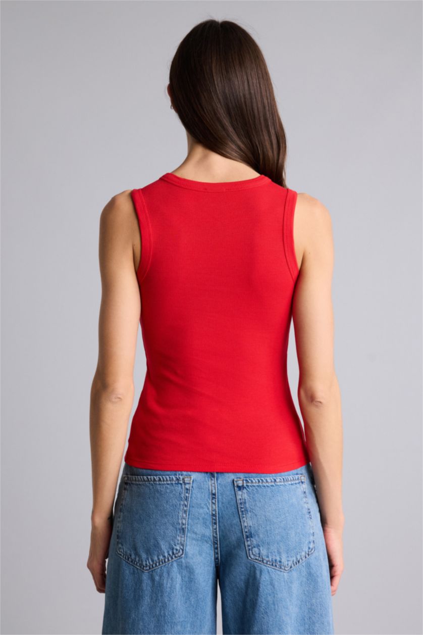 Женщины Красный Майка кашкорсе Slim Fit в рубчик с воротником-халтер и принтом-слоганом