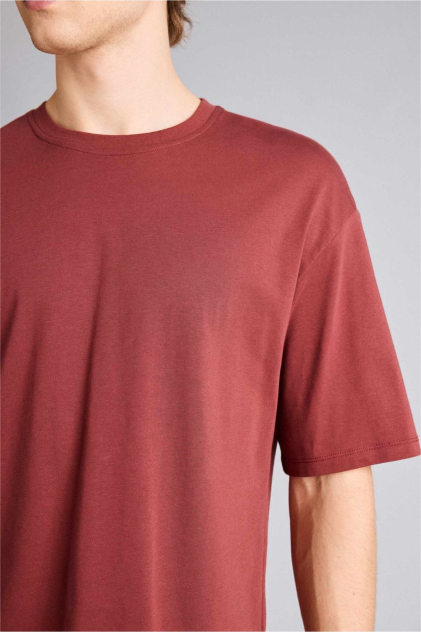 Erkek Bordo Boxy Fıt Baskılı Tişört