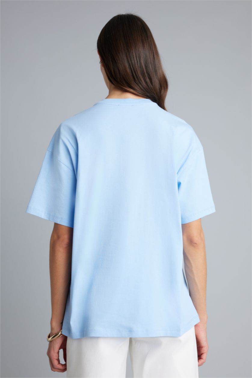 Kadın Açık Mavi Oversıze Baskılı Tişört