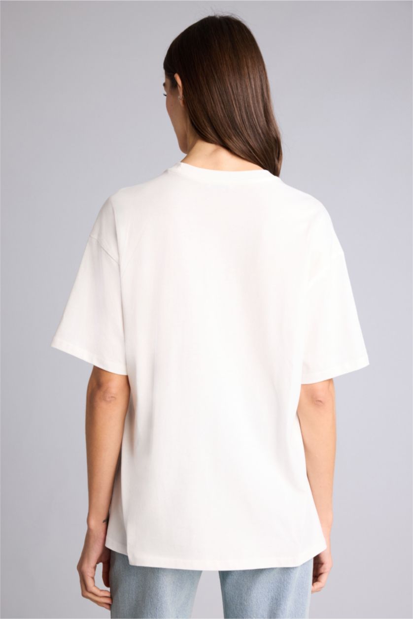 Woman Ecru Oversize Fit Short Sleeve T-Shirt