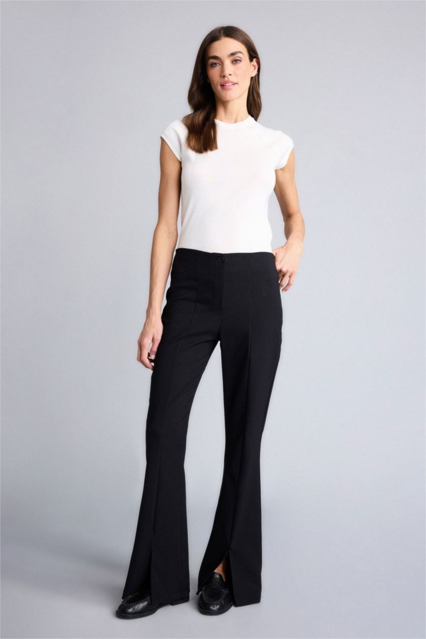 Kadın Siyah Yırtmaç Detaylı Pantolon