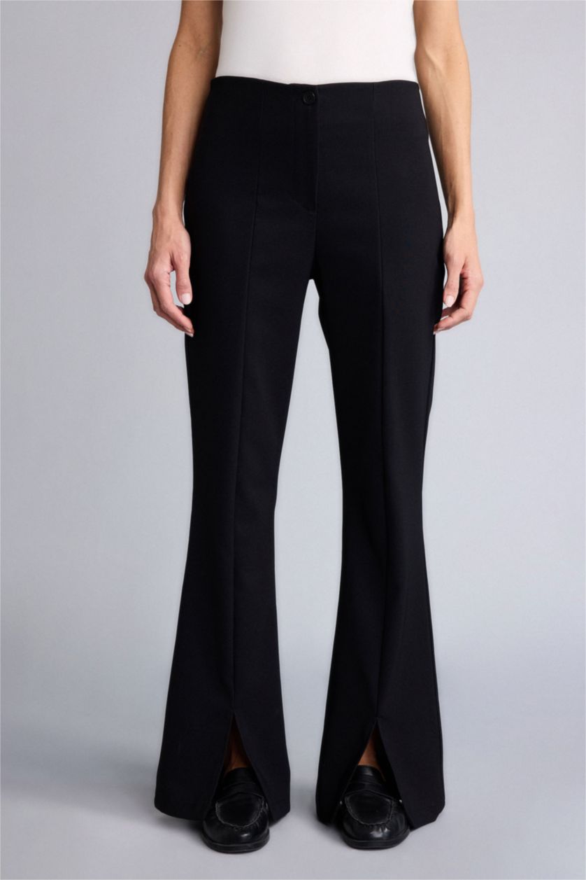 Kadın Siyah Yırtmaç Detaylı Pantolon