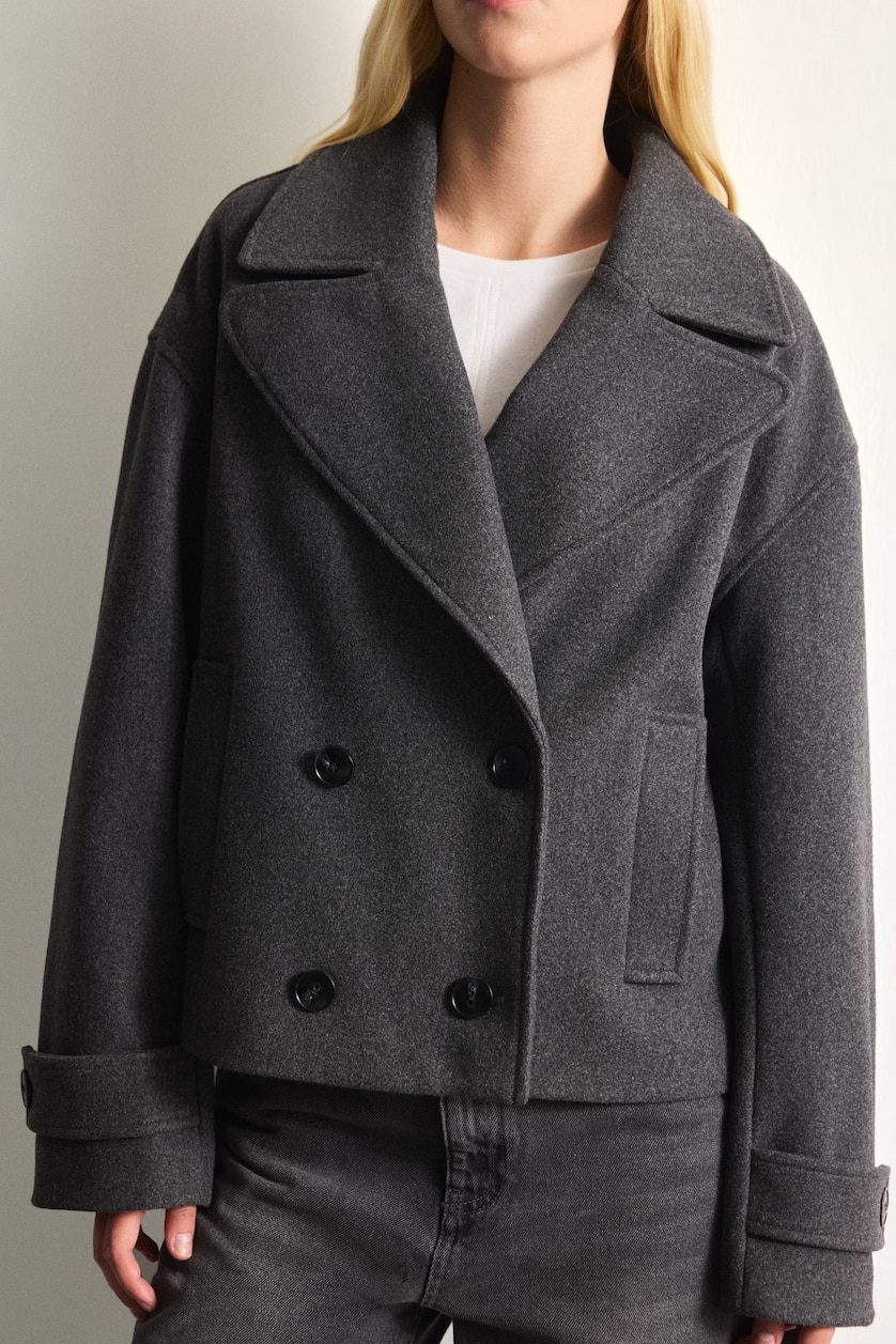 FEMME Anthracite Manteau court en drap de laine Coupe régulière