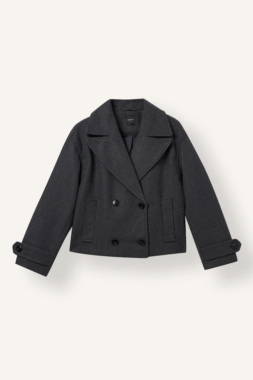 FEMME Anthracite Manteau court en drap de laine Coupe régulière