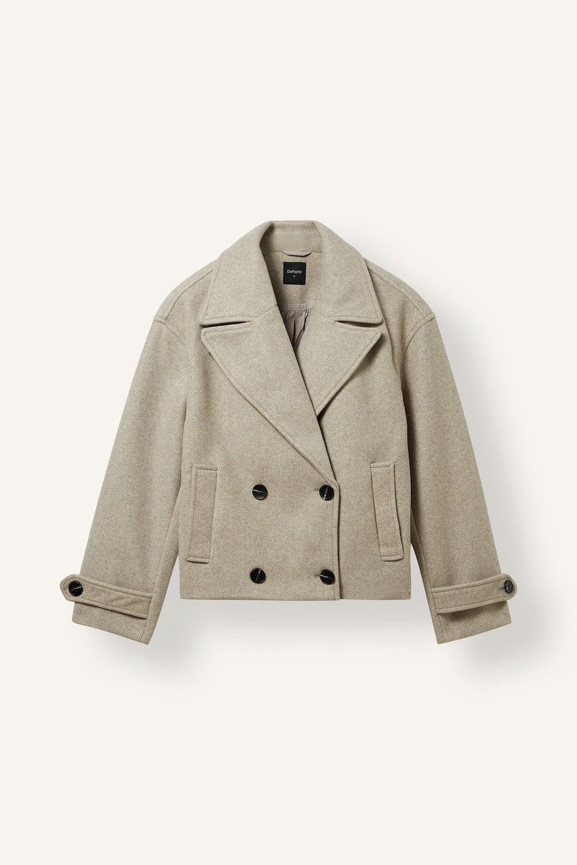 FEMME Beige Manteau court en cachemire à double boutonnage Coupe régulière