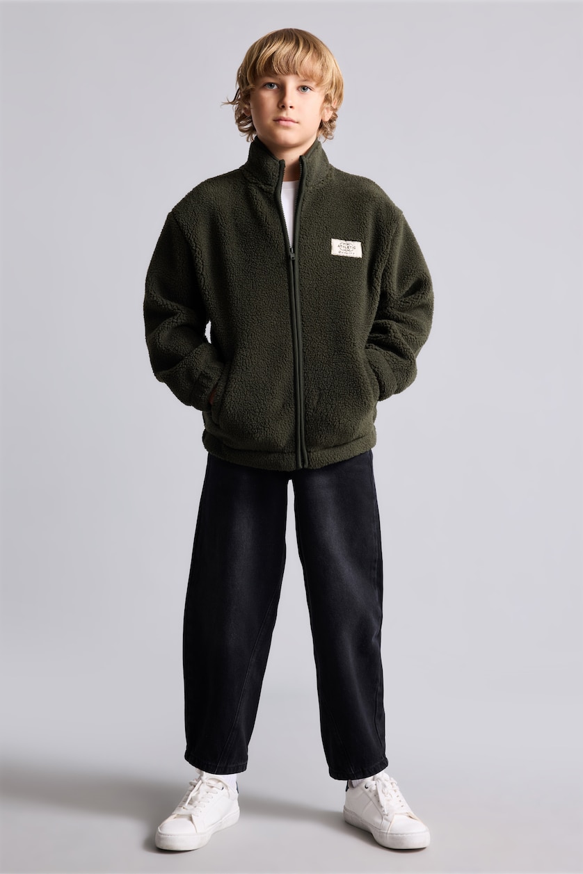 Young Boys - Teen Boys Khaki Oversize Fit High Neck Cardigan