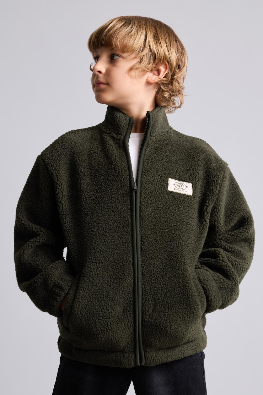 Young Boys - Teen Boys Khaki Oversize Fit High Neck Cardigan
