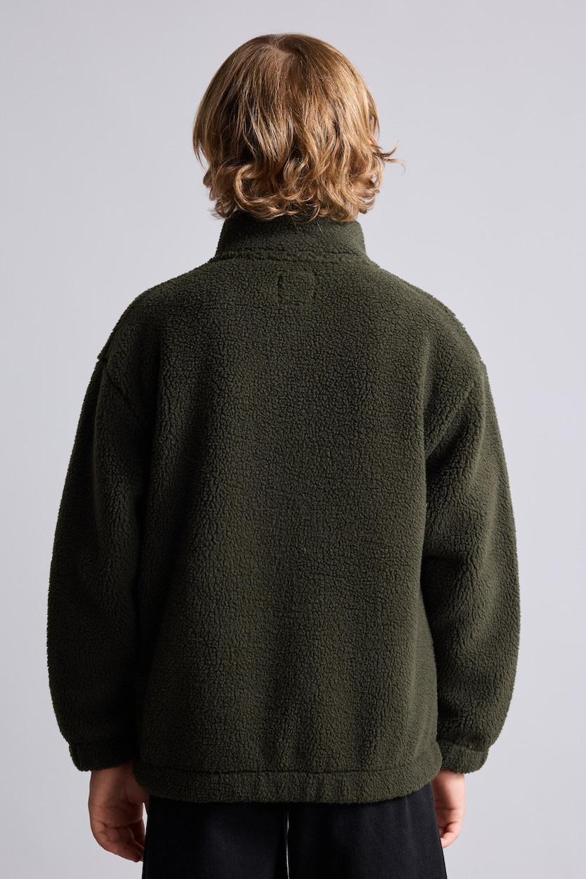 Young Boys - Teen Boys Khaki Oversize Fit High Neck Cardigan