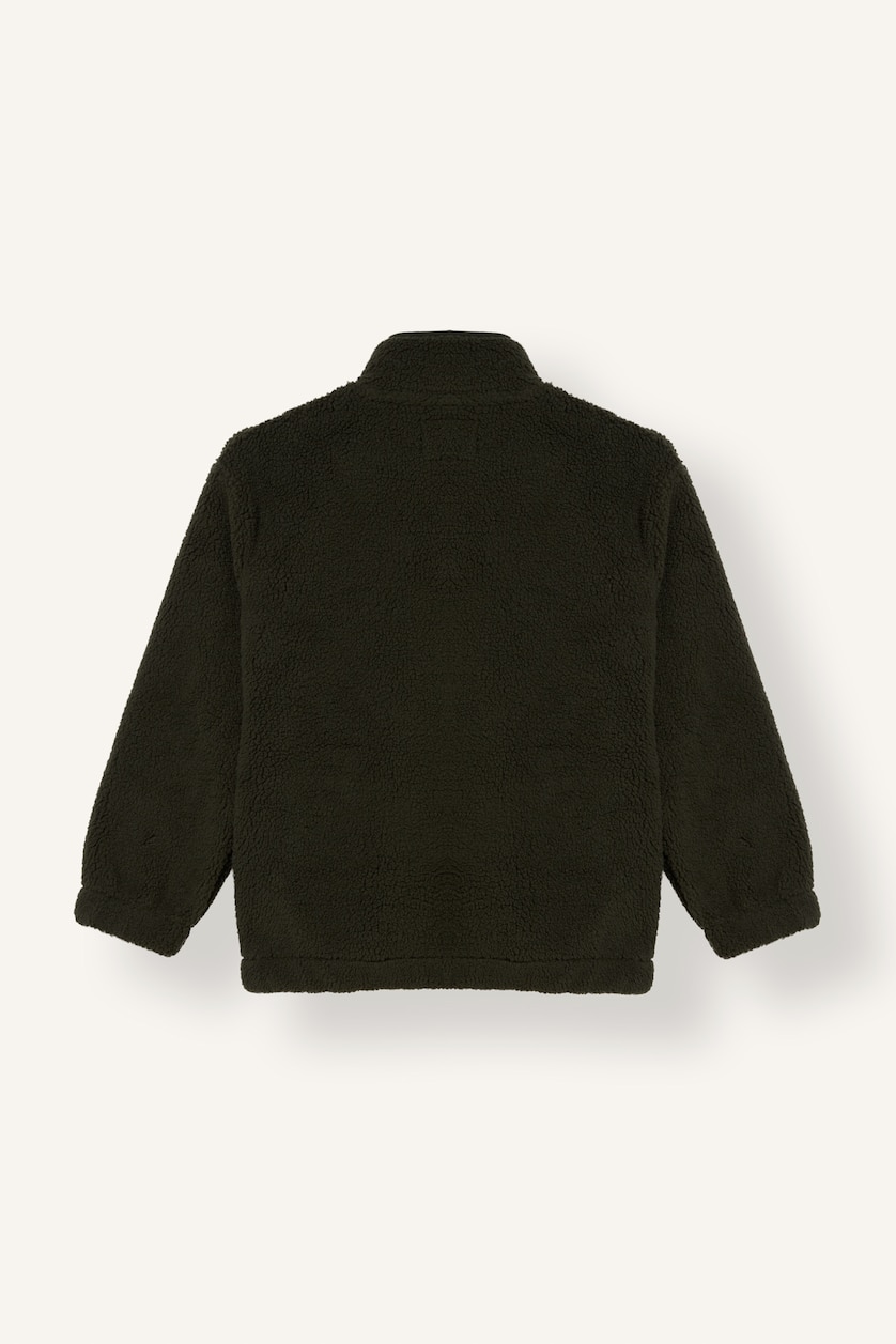 BOYS & TEENS Khaki Boy Zip-Up Stand Collar Plush Basic Cardigan