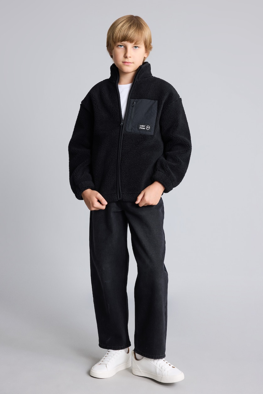 Young Boys - Teen Boys Black Oversize Fit High Neck Cardigan