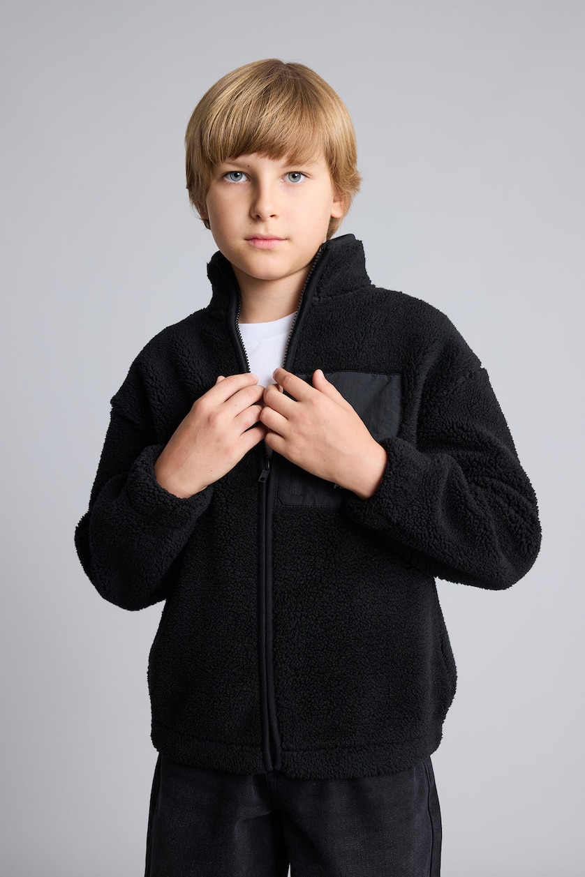 Young Boys - Teen Boys Black Oversize Fit High Neck Cardigan