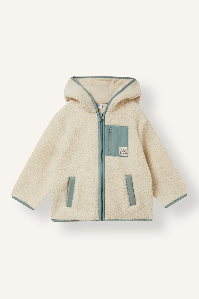 Erkek Bebek Kum Kapüşonlu Pelüş Basic Hırka Erkek Bebek