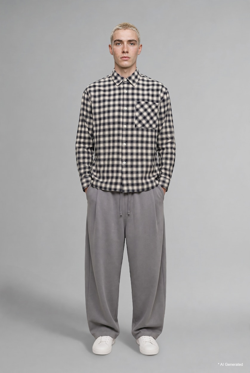 Erkek Gri Barrel Fit Pantolon