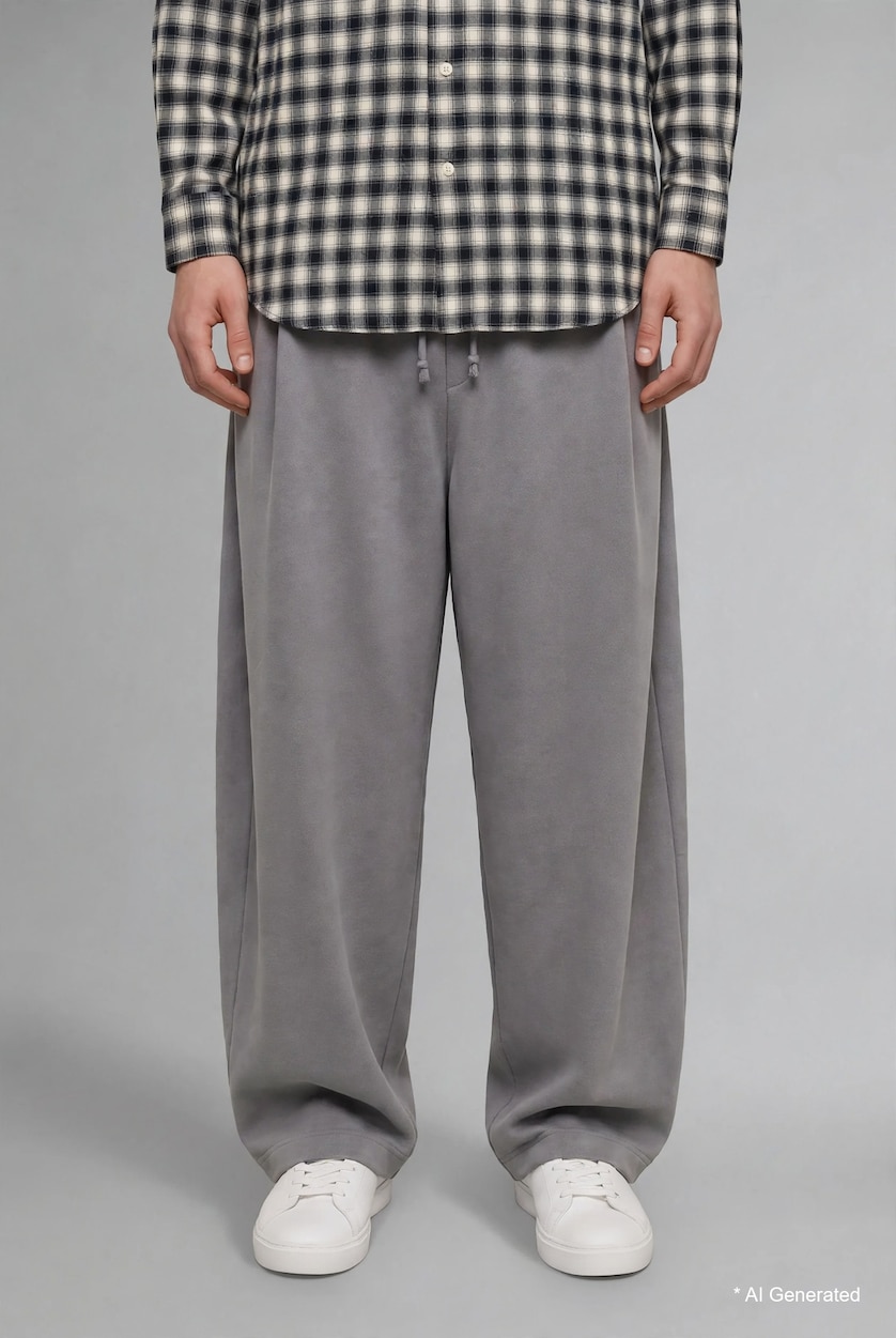 Erkek Gri Barrel Fit Pantolon