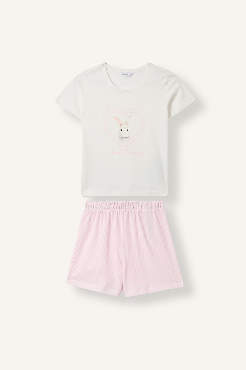 Kız Çocuk - Genç Kız Açık Pembe 2'li Pijama Takımı Baskılı Şortlu Kız Çocuk