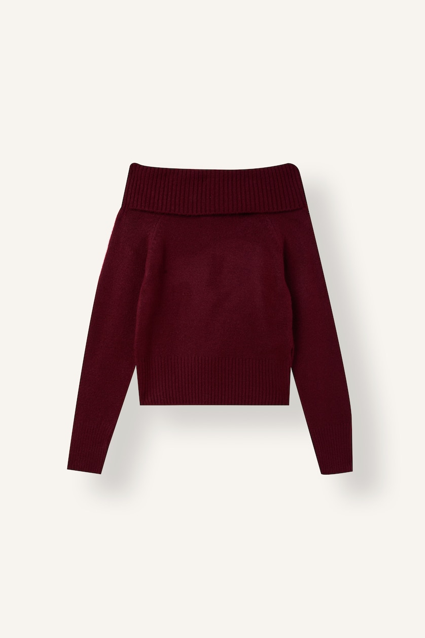 WOMAN Bordeaux Slim Fit Off-Shoulder Sweater